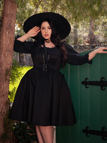 Corset Dress and Wide-Brimmed Hat