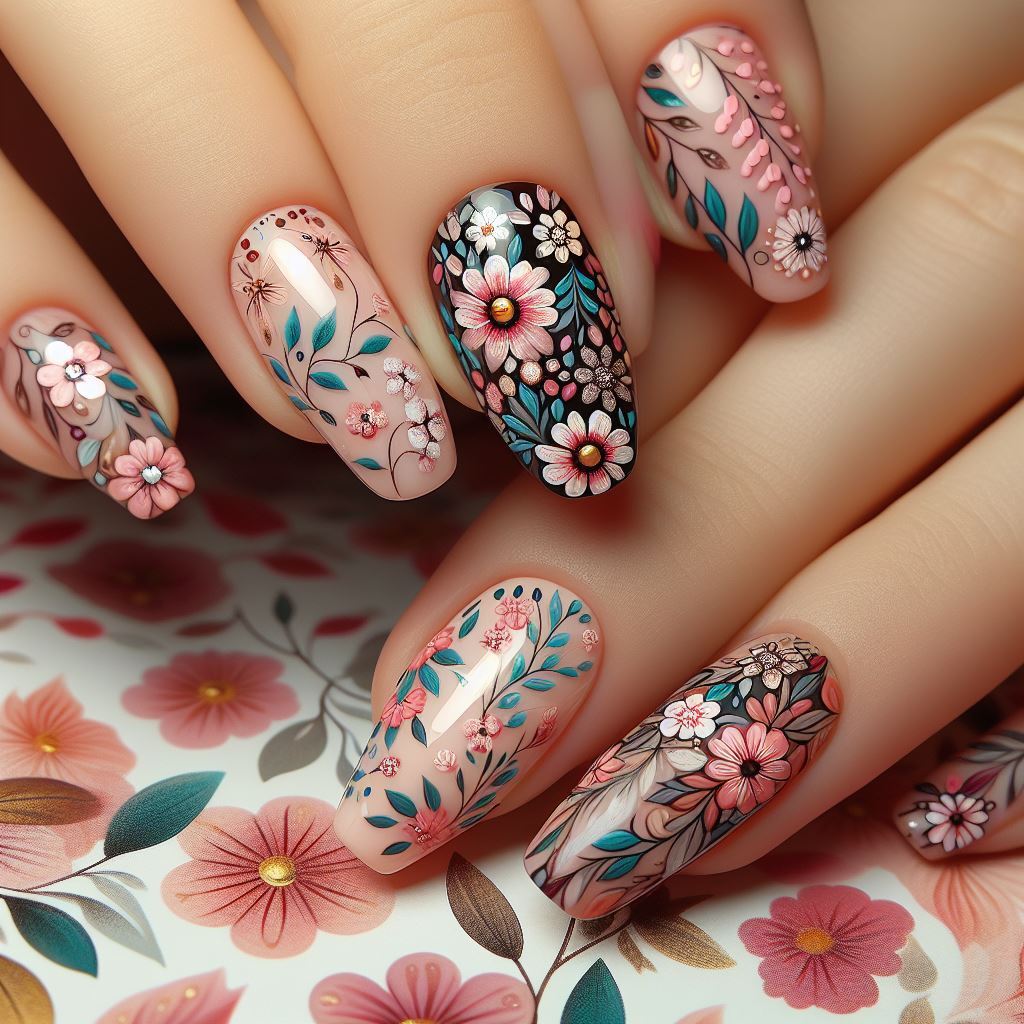 Floral Patterns short nail designs