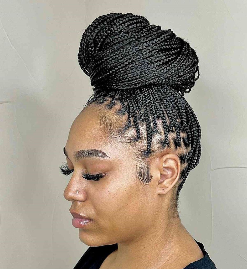 Twisted High Bun with knotless braids
