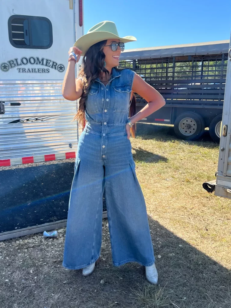 Nashville Bachelorette Outfits With  Rhinestone Cowgirl Hat and Jumpsuit