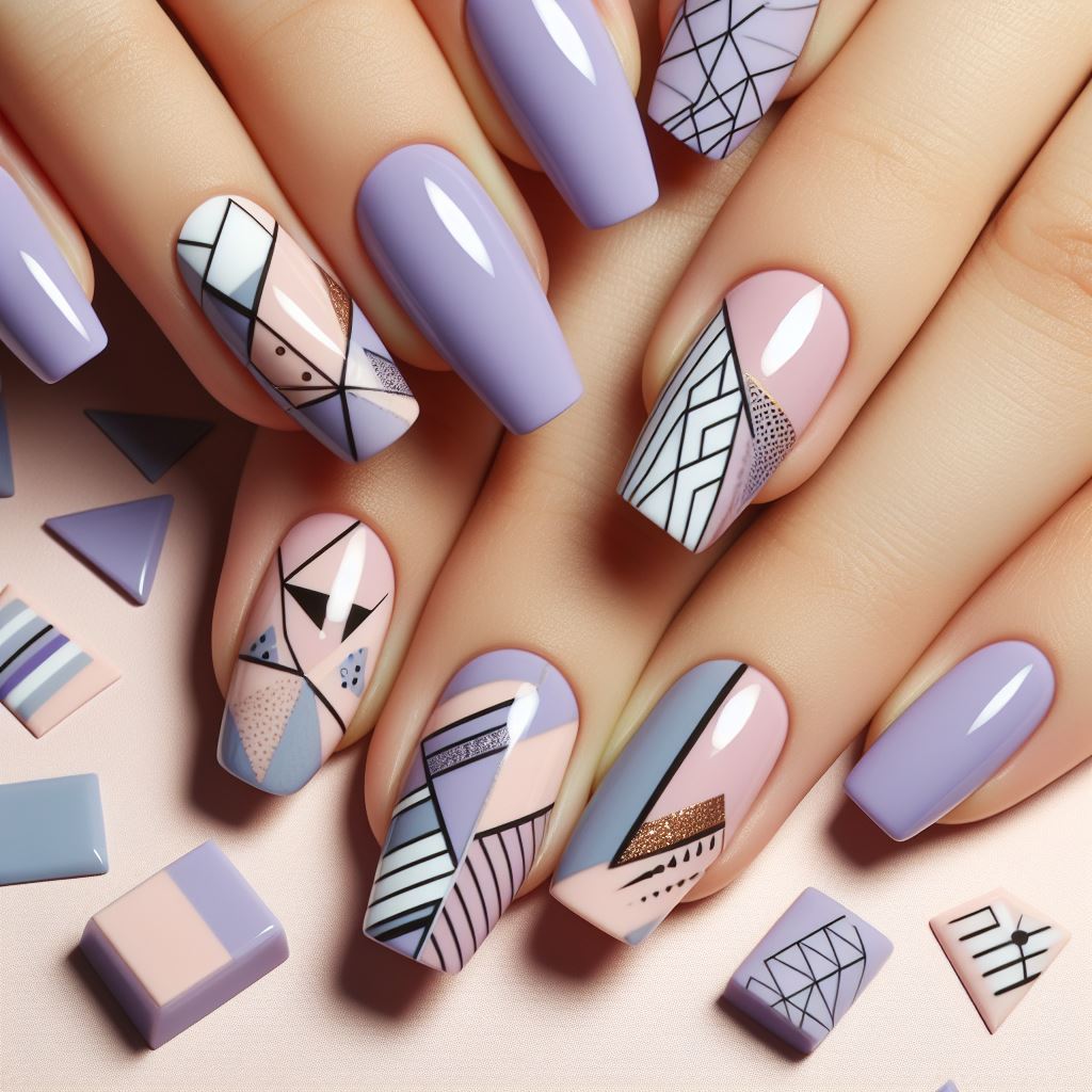 Geometric purple nails