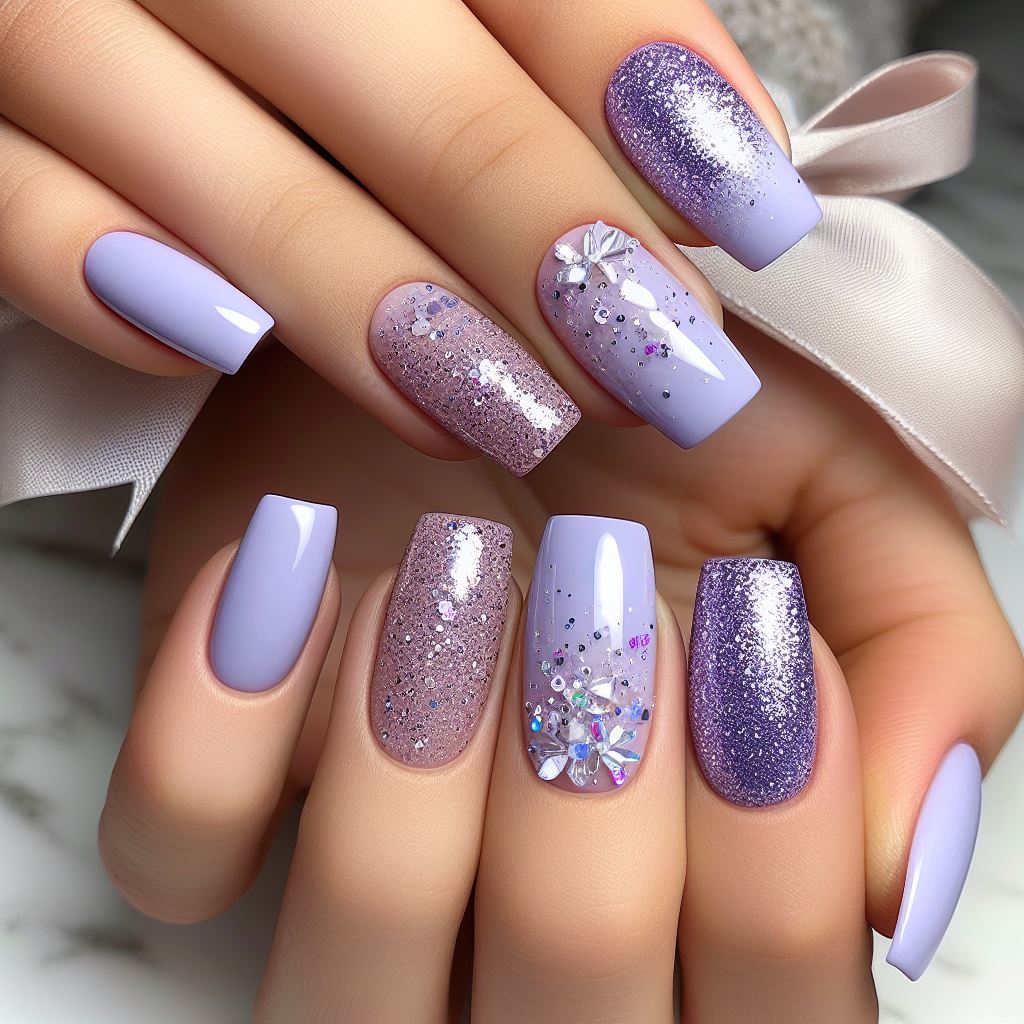 Pastel Purple Glitter Nails