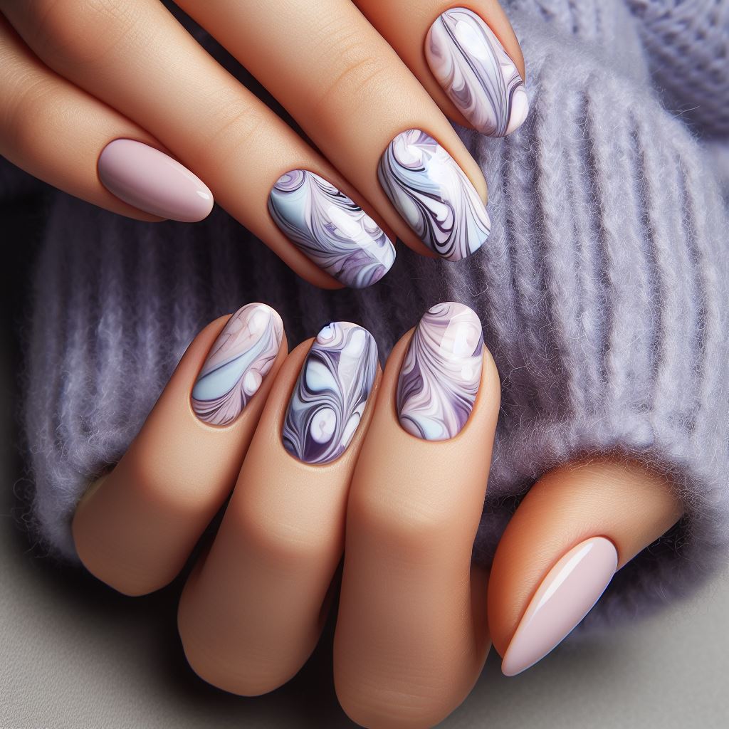 Pastel Marble purple nails