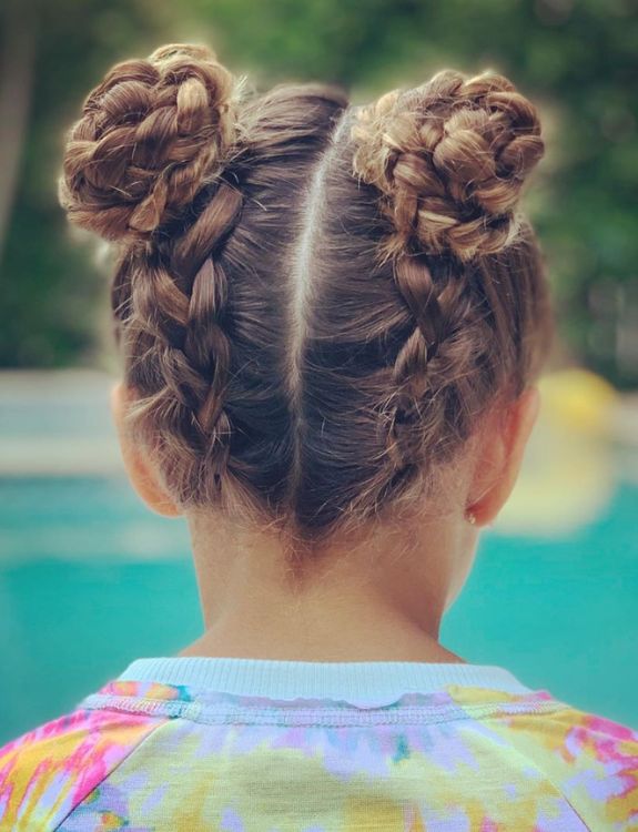 Space Buns with Mini Braids for kids
