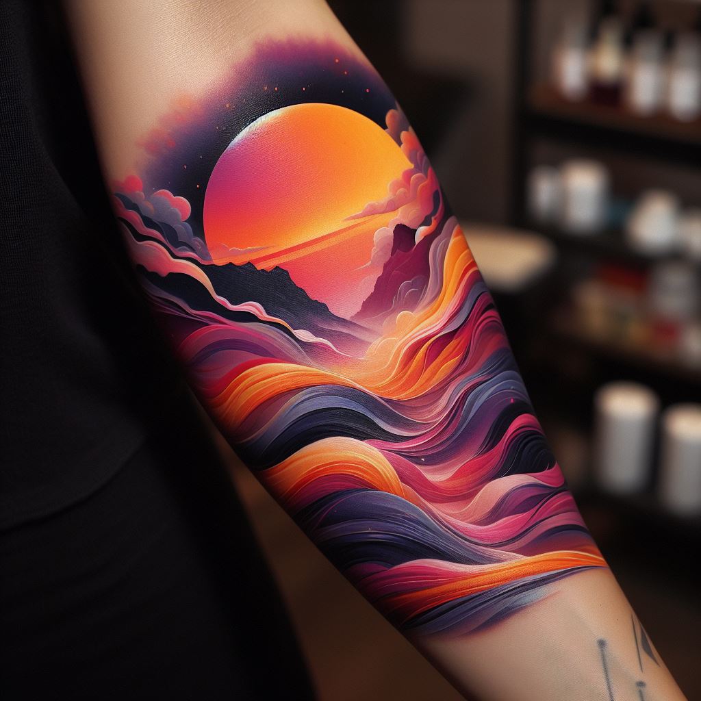Abstract Sunset forearm tattoo