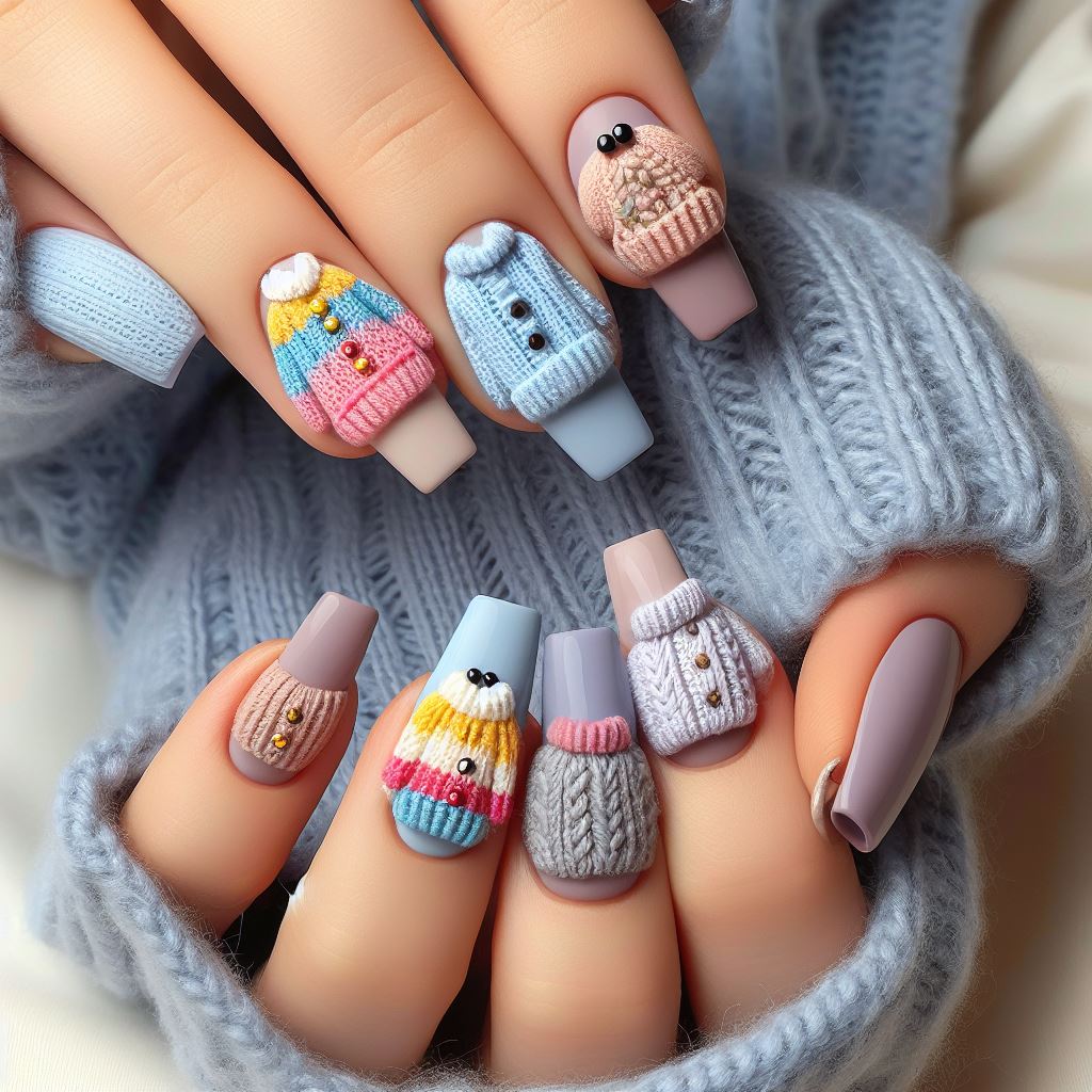 nails with sweater designs on them