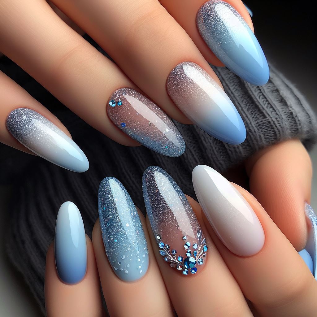 ombre nails with icy effect