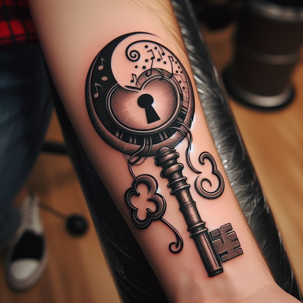  Lock and key forearm tattoo