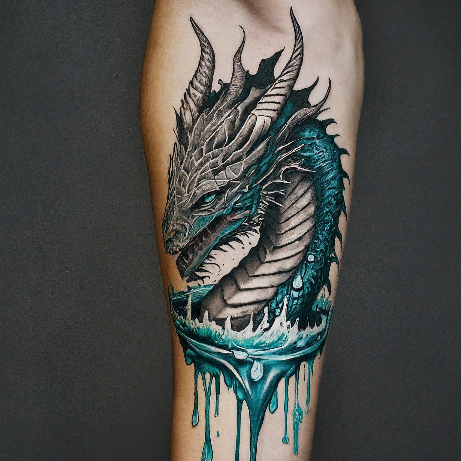 Serpentine Dragon with Water Droplets Tattoo For Forearm