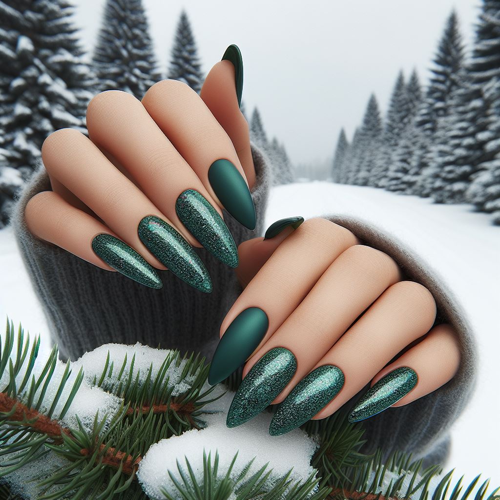 emerald green winter Nails