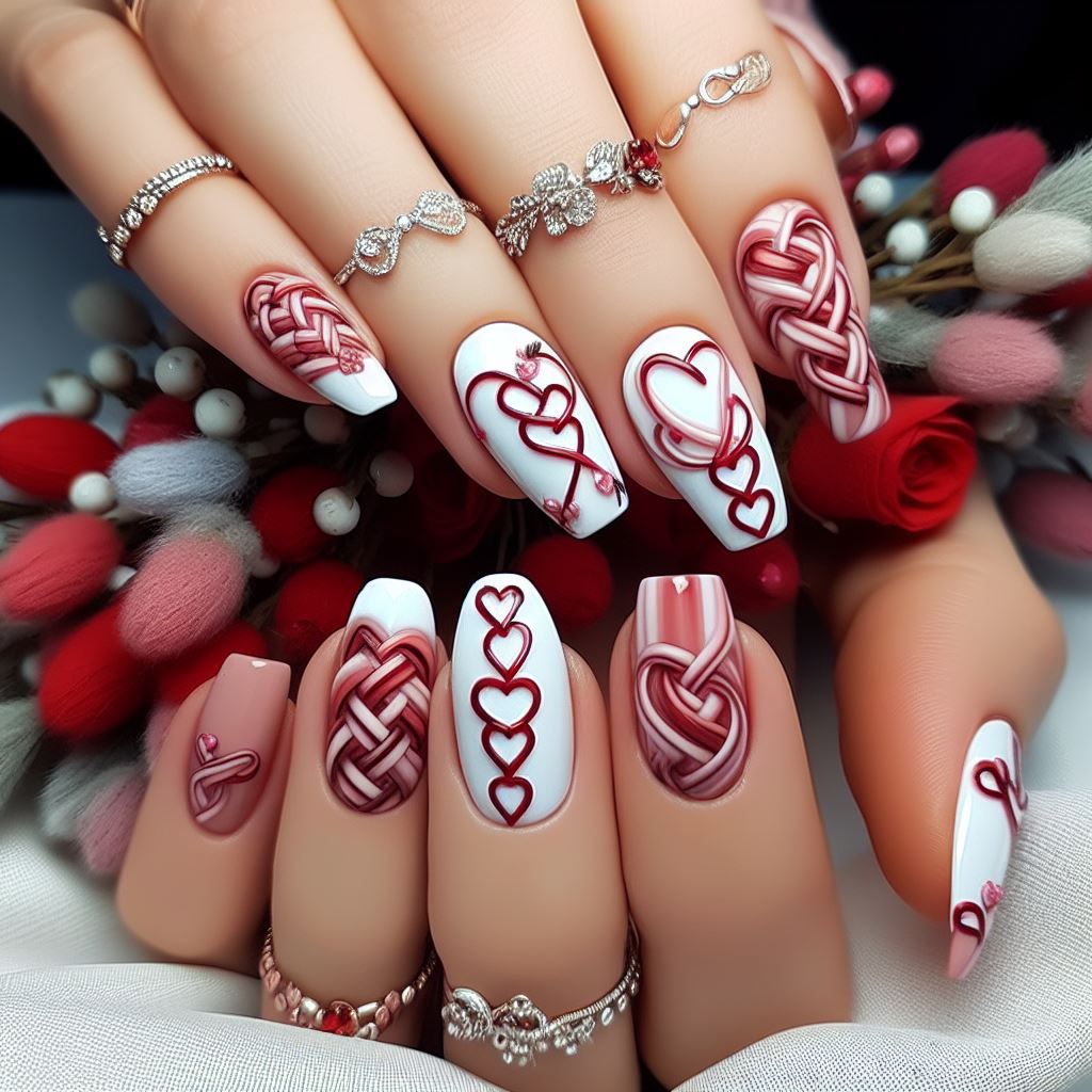 eternity knot Valentine Day nails