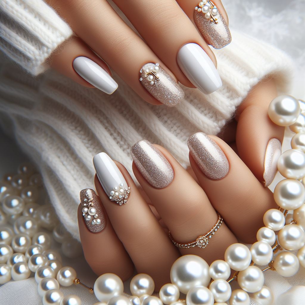 nails with pearl dots