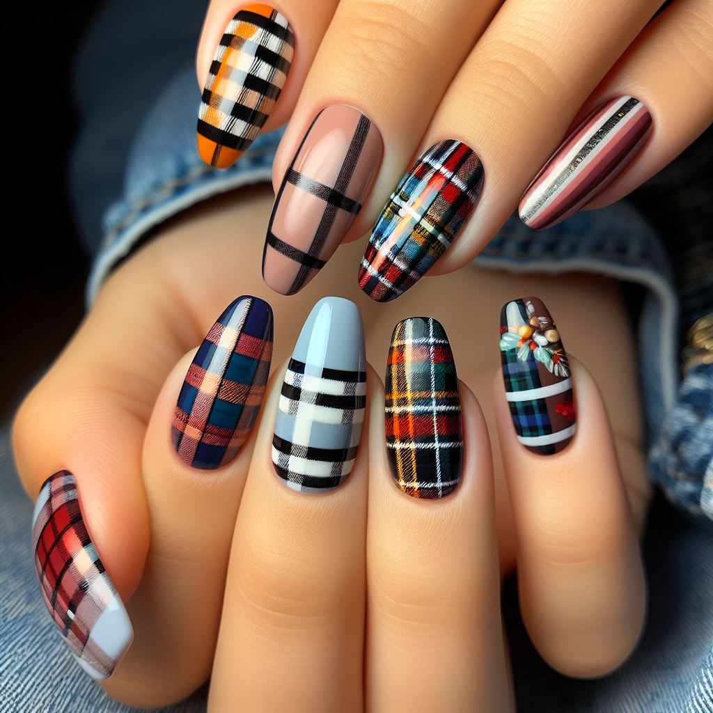 nails with plaid patterns