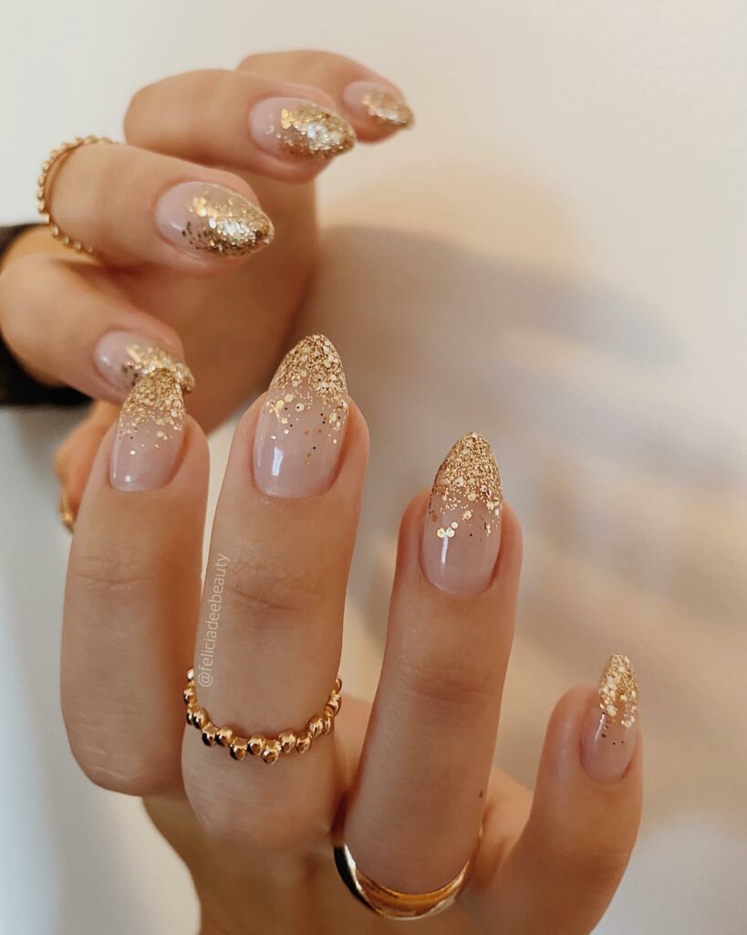 nude nails with glitter