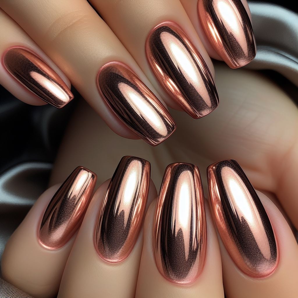 nails with rose gold metallic finish
