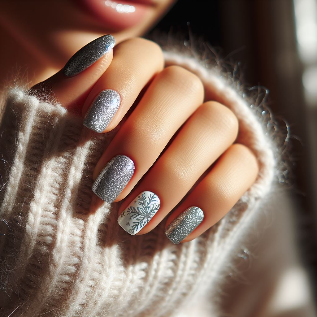 subtle silver Winter Nails